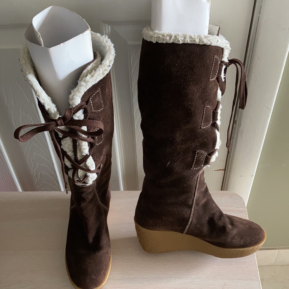 MICHAEL KORS WOMEN SHEARLING LACE UP WEDGE BOOTS SIZE 5.5 - Picture 3 of 10